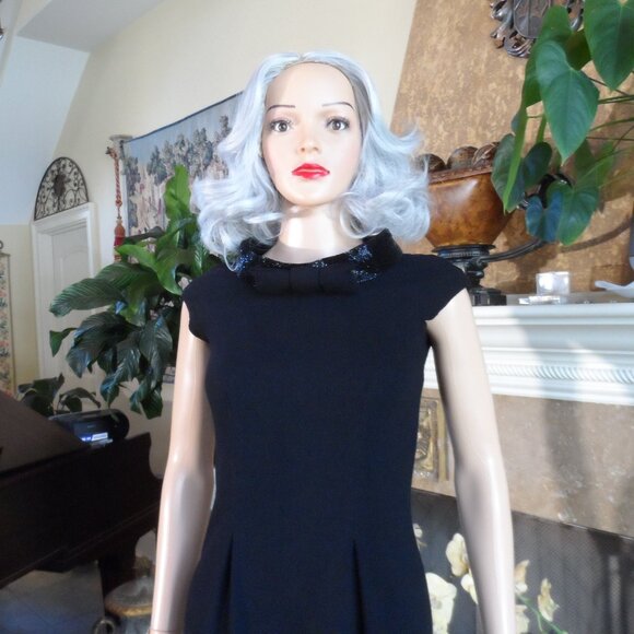 New Moschino CheapandChic Black Sheath Dress w. Beaded Stand Up Collar Size 4 - Picture 3 of 16